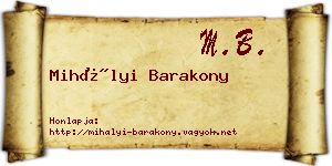 Mihályi Barakony névjegykártya